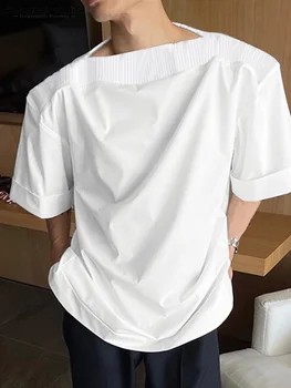 Yaz Erkek T Shirt Kısa Kollu Streetwear Gevşek Moda Rahat Camisetas 2022 Düz Renk Rahat Erkek Giyim S-5XL INCERUN