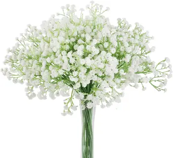 Yapay Çiçekler 24 Adet Gerçekçi Gypsophila Buketleri Düğün Parti Ev Dekorasyon için(24 Adet, Beyaz)