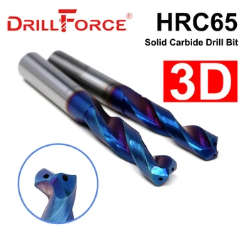 Drillforce 1 ADET 3mm-16mm HRC65 masif karbür matkap uçları, iç Soğutucu Delik 3D Nano Mavi Spiral Flüt Büküm CNC Matkap Ucu