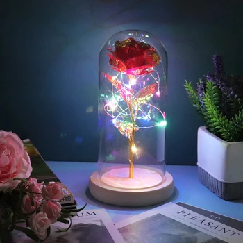 2021 LED Büyülü Galaxy Gül Ebedi 24K Altın Folyo Çiçek Peri Dize İşıklar Kubbe Noel sevgililer Günü Hediyesi