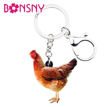 Bonsny Bildirimi Akrilik Çiftlik Tavuk Tavuk anahtar zincirleri Anahtarlıklar Yüzük Kümes hayvan figürlü mücevherat Kadınlar Kızlar Için Çanta Takılar Toptan