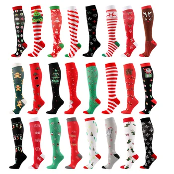 2021 Yüksek Kalite Kadın Erkek Noel Sıkıştırma Çorap Sıkıştırma Koşu Diz Yüksek Naylon spor çorapları Kas Yorgunluğunu Hafifletir