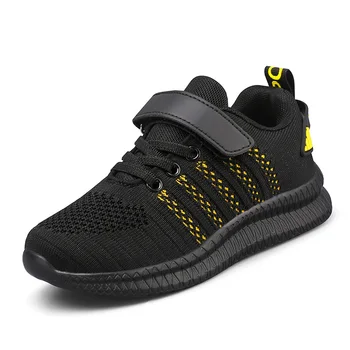 Moda Koşu Çocuk Sneakers Çocuk Boys Kanca ve Döngü spor ayakkabı 2022 Yumuşak Nefes Örgü Ayakkabı Siyah Yürüyüş Ayakkabısı