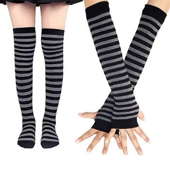 1 Takım Eldiven Kol diz üstü çorap Seti Gökkuşağı Çorap Tatlı Sevimli Uyluk Diz Çorap Dans Çorap Çizgili Kol İsıtıcı Eldiven