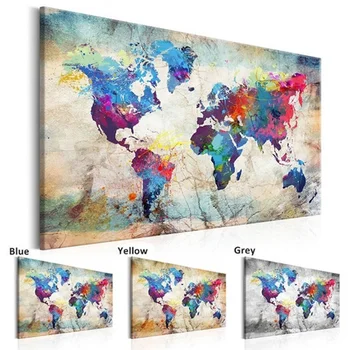 3 Renk Büyük Boy HD Dünya Haritası Duvar Sanatı Resimleri Boyama Duvar Sanatı Oturma Odası Ev Dekor için (Çerçeve Yok)
