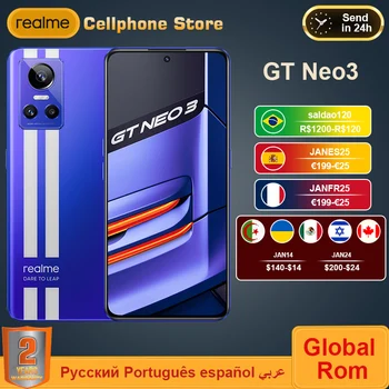 Küresel ROM realme için GT NEO3 NEO 3 5G Smartphone 80/150W Şarj Dimensity 8100 120HZ AMOLED Ekran 4500mAh NFC Cep Telefonu