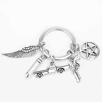 dongsheng Supernatural anahtar zincirleri Dean Winchester Jensen Pentagram Araba Silah Charms Kolye Anahtarlık anahtarlıklar llaveros
