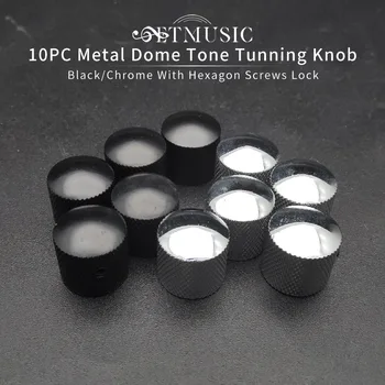 10 ADET Metal Dome Ton Ayar Düğmesi Altıgen Vidalar Kilit Ses Kontrol Düğmeleri Elektro Gitar Bas Siyah / Krom