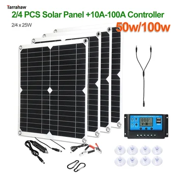 50W 100W Güneş Enerjisi Sistemi Güç Üretimi GÜNEŞ PANELI PV Hücreleri 5V USB 18V DC Çıkış Taşınabilir Şarj Fotovoltaik Plaka Kiti