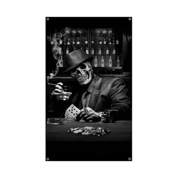 Melon Şapkalı 90X150CM Kafatası Sigara Poker Kartı Şarap Bayrağı