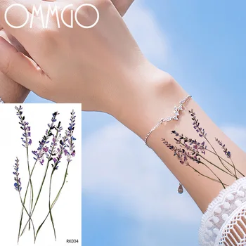 OMMGO Küçük Lavanta Suluboya Geçici Çocuklar Dövme Etiket Çiçek Özel Dövmeler Vücut Sanatı Kol Sahte Dövme Sevimli Su Geçirmez
