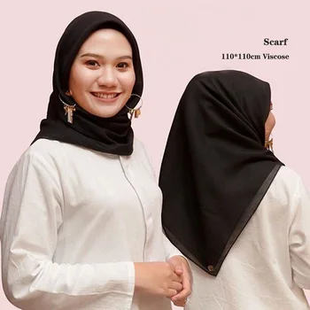 Bayanlar Moda Saf Renk Pamuk Müslüman Hicap Kare Eşarp Malezya Şal ve Sarar Hicap Başkanı Türban Kadınlar Için 110*110 CM