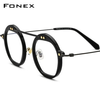 FONEX Asetat Titanyum Gözlük Çerçevesi Erkekler 2021 Yeni Retro Poligon Şeffaf Reçete Gözlük Kadınlar Optik Gözlük F85678