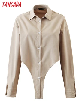 Tangada Kadınlar Cut-out Gömlek Vintage Uzun Kollu Ön Düğmeler Kadın Bluzlar DZ1