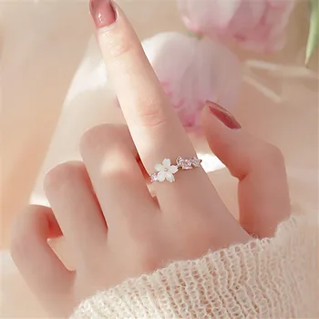Moda Gümüş Renk Kiraz Çiçekleri Yüzük Kore Moda Açılış Kakma CZ Ayarlanabilir Yüzük sevgililer Günü Hediyesi jz416