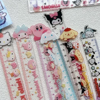 Kawaii Sanrio Hello Kitty Kuromi Mymelody Cinnamoroll Pochacco Pom Pom Purin Kirby Cetvel Kırtasiye Akrilik Ins noel hediyesi