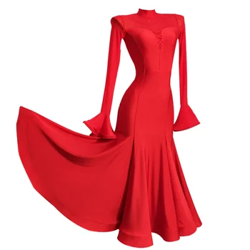 Kadınlar Kırmızı Balo Salonu Dans Elbise Büyük Sarkaç Modern Dans Uygulama Elbiseler Flamenko Vals Performans Giyim