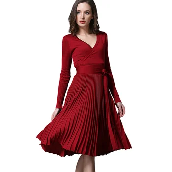 2022 Sonbahar Uzun Kollu Elbiseler Kadınlar İçin Rahat Kadın V Yaka Katı Vintage Ofis Bayan İnce İş Elbiseleri Zarif Parti Elbise