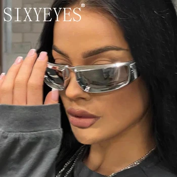 Cyberpunk Y2K Güneş Gözlüğü Kadın Spor Bisiklet güneş gözlüğü Gözlük Erkekler için Moda Gümüş Ayna Shades Occhiali Da Sole Donna