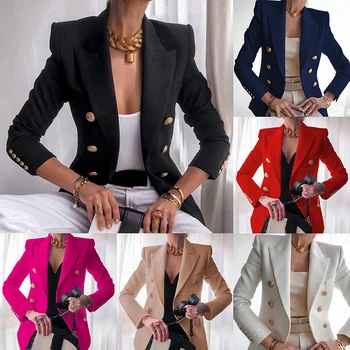EN KALİTELİ Beyaz Blazer Kadın 2021 İnce Zarif Blazers Ceket kadın Uydurma Metal Aslan Düğmeler Kruvaze Blazer Femme
