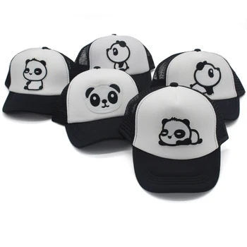 Yaz karikatür Panda desen net kap çocuklar çocuklar için Örgü Beyzbol Kapaklar Casquette 5 Panel Snapback Gorras sunhat Güneşlik Şapka