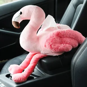 1 adet Pembe Flamingo Doku Kutusu Kapağı Yaratıcı Araba Kol Dayama Doku Durumda Sevimli peluş oyuncaklar Dekoratif Peçete Tutucu Ev Dekor İçin