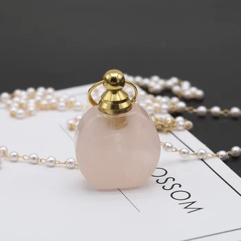 Doğal Taş Basit Kolye Altın Renk Zinciri Parfüm Şişesi Gerdanlık Kadınlar için Reiki Şifa Mini Vazo Takı Hediyeler