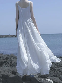 UMİ MAO Yamamoto Koyu Yaz Plaj Siyah Beyaz Süper Uzun Düzensiz Büyük Salıncak Zarif Askı Elbise Kadın Femme Y2K Moda
