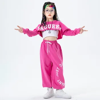 Çocuk Kpop Hip Hop Giyim Kazak Kırpma Üst Rahat Kayış Streetwear koşucu ter pantolonu Kızlar için Caz dans kostümü Elbise