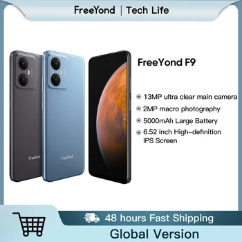 Ücretsiz F9 Smartphone 2GB 64GB 6.52 İnç HD + Ekran Octa Çekirdek 13MP Çift Kamera 5000mAh Android Telefon Küresel Sürüm 2022 YENİ