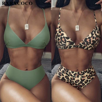 RXRXCOCO Yüksek Bel Mayo Kadınlar 2021 Push Up Beachwear Katı Mayo Seksi Hayvan Leopar Kadın Mayo Kadınlar Bikini