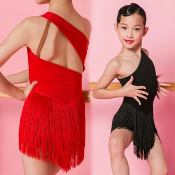 Latina Dans Elbise Kız dans kostümü Sınıf Uygulama Elbise Sahne Performansı Saçak Elbise Etek Samba Dokunun Dans Kırmızı Elbise 4734