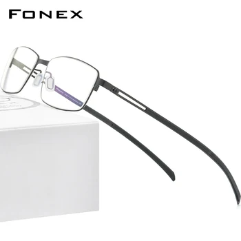 FONEX Titanyum Alaşımlı Gözlük Çerçevesi Erkekler Kare Miyopi Reçete Optik Gözlük 2021 Yeni Kore Vidasız Gözlük F1011
