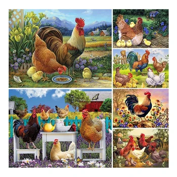 5D DİY Elmas Boyama Horoz Tam Kare / Yuvarlak Elmas Nakış Mozaik Çiftlik Tavuk Rhinestones Resim Çapraz Dikiş Ev dekor