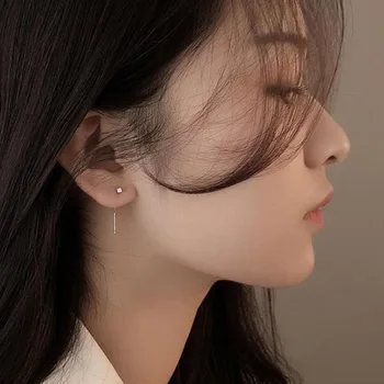 Kore Dangle Küpe Geometrik blok Uzun Püskül Bar Damla Küpe Kadınlar İçin Minimalizm Kulak Hattı Kpop Takı Hediye