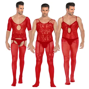 Erkekler Çorap Egzotik Giyim Seksi Külotlu Açık Kasık Vücut Lateks Catsuit Lingerie Teddy Bodysuit Eşcinsel Erkekler