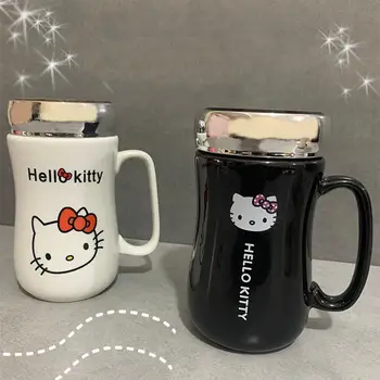 Kawaii Hello Kitty Karikatür Çocuk Su Bardağı Kız Kalp Öğrenci Seramik kapaklı kupa Ofis Kupa Kız doğum günü hediyesi