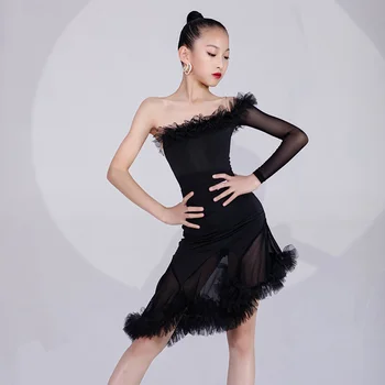 Örgü Latin Etek Kız Modern Giyim Salsa Elbise Tango Dans Kıyafeti Balo Salonu Uygulama Giyim Sahne Performansı Kostüm JL4438
