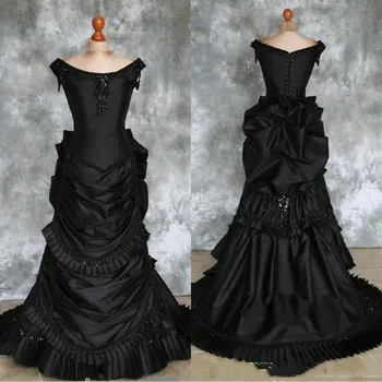 Victoria siyah Telaş elbisesi elbise victoria Gotik vampir Elbise Masquerade Balo Reenactment Giyim