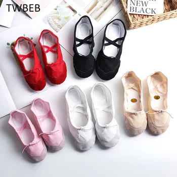 Çocuk Bale Dans Ayakkabıları Kızlar için Bebek Kadın Yumuşak Taban Tuval Uygulama Yoga Ayakkabı Beyaz Pembe Kırmızı Kadın Dans Ayakkabıları