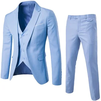 Erkekler 3 Parça Klasik Blazers Takım Elbise Setleri Erkek Iş Rahat Blazer + Yelek + Pantolon Takım Elbise Setleri Sonbahar Ince Düğün Parti Giyim