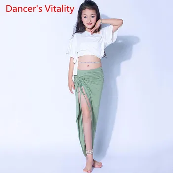 Dans Performansı Elbise çocuk Düz Renk Oryantal dans eteği Kız eğitim Takım Elbise Kapalı ShoulderTop Seti Çocuklar Oryantal Dans Seti