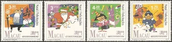 4 ADET, Makao,Çin, 1991, Noel Pulları, Gerçek Orijinal, Yüksek Kalite, Pul Koleksiyonu