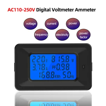 AC110-250V Dijital Voltmetre Ampermetre AC 20A / 100A Gerilim Metre Güç Enerji Amper Volt Wattmetre Frekans Test Cihazı Arkadan Aydınlatmalı