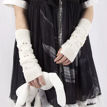 Yeni Kadın Moda örgü Eldiven İsıtıcı Güzel Kol Tığ İçi Boş Kalp Mitten Kızlar Goth Lolita Giysileri Parmaksız Eldiven