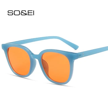 SO & EI Ins Popüler Moda Jöle Renk Kare Kadın Güneş Gözlüğü Retro Tırnak Dekorasyon Mavi Turuncu güneş gözlüğü Erkekler Shades UV400