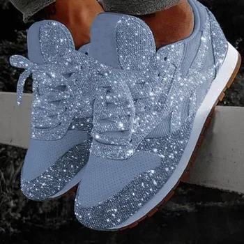 Bayanlar Yeni Rahat Glitter Ayakkabı Örgü Daireler Bayanlar Pullu vulkanize ayakkabı Lace Up Sneakers Açık Spor koşu ayakkabıları