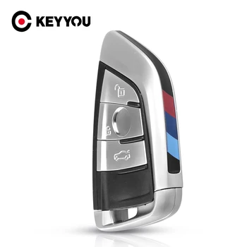 KEYYOU 3 Düğmeler Araba Akıllı Kart Fob Uzaktan Anahtar Kabuk Insert Blade Kutu İçin BMW X5 X6 F15 X6 F16 G30 7 Serisi G11 X1 F48 F39