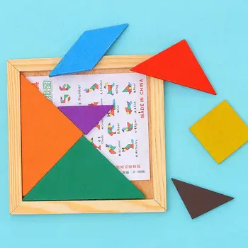 3D Ahşap Tangram Bulmacalar Kurulu çocuklar oyunları Çocuklar 7 adet renkli kare bulmaca Oyunu Oyuncaklar Çocuk Komik Yapboz Kart Oyunu