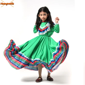 Meksika Geleneksel Dans Prenses Elbiseler Festivaller Kostümleri Cadılar Bayramı Kostüm Çocuklar için Cosplay Karnaval doğum günü partisi elbisesi